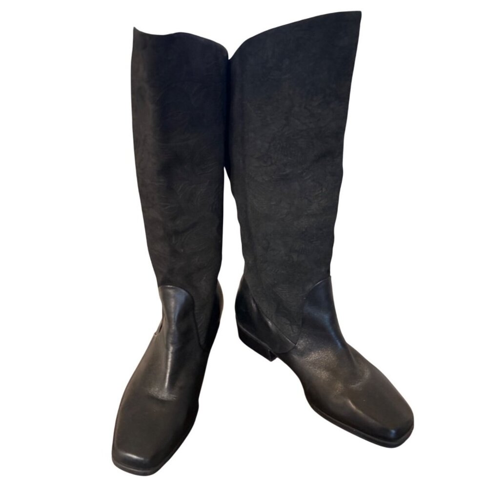 Suela Blk Embossed Leather Riding Boots  9w Biker Vampire goth Cowgirl Festival